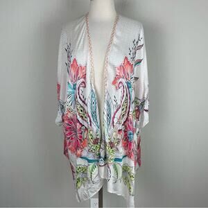 Chico's White Floral Silk Modal Blend Kimono One Size